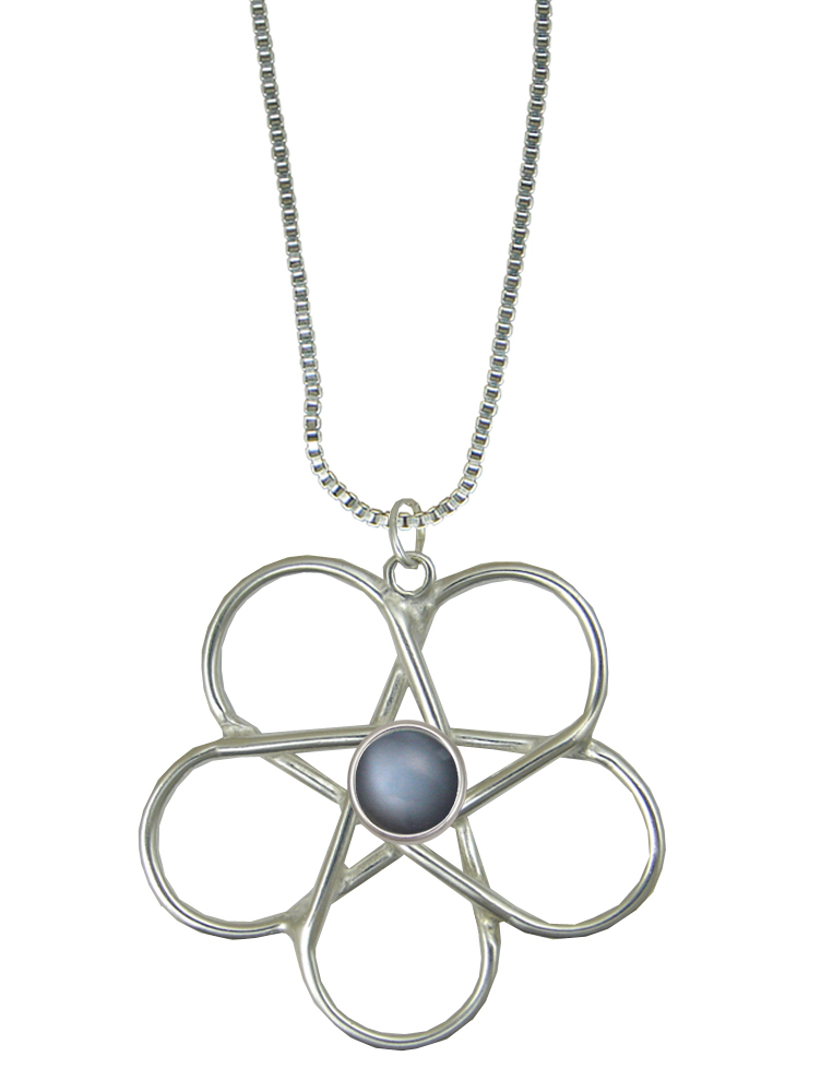 Sterling Silver Star In Flower Pendant With Grey Moonstone